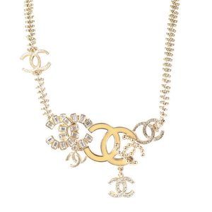 Chanel Gold Tone CC Necklace with Round & Baguette Strass